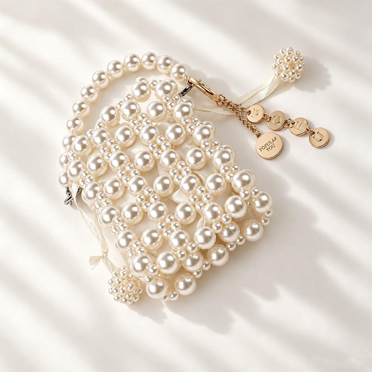 POPU Pearl Beaded Mini Bag with POPU Charm Keychain