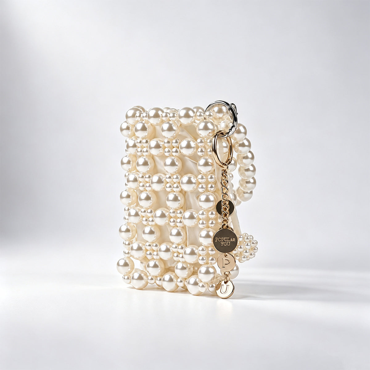 POPU Pearl Beaded Mini Bag with POPU Charm Keychain