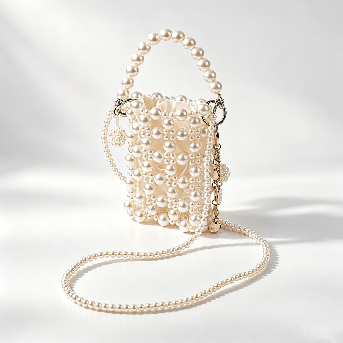 POPU Pearl Beaded Mini Bag with POPU Charm Keychain