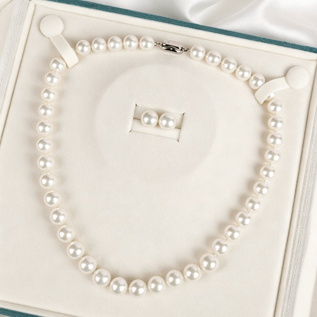 POPU Classic Pearl Necklace & Earrings Set for Women