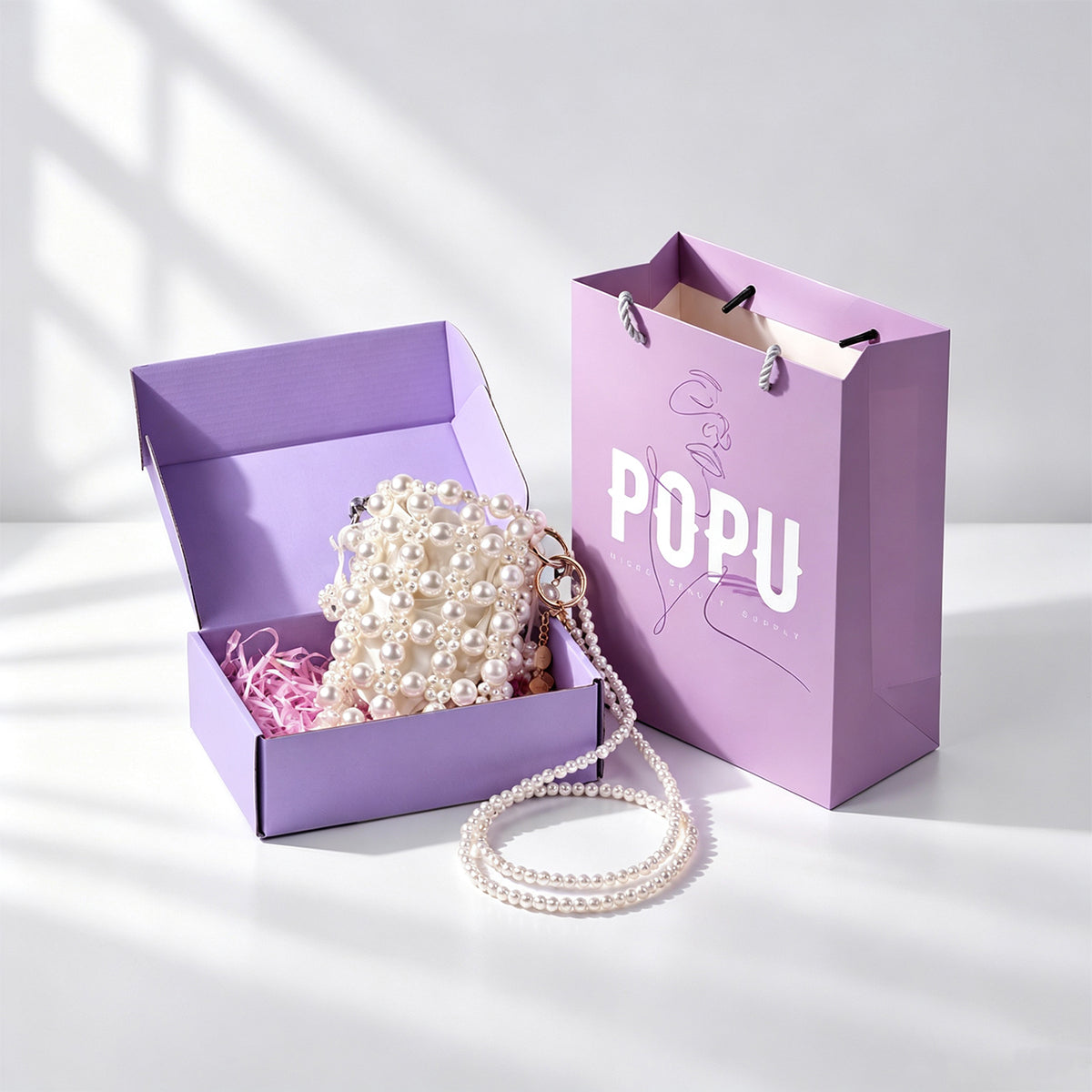 POPU Pearl Beaded Mini Bag with POPU Charm Keychain