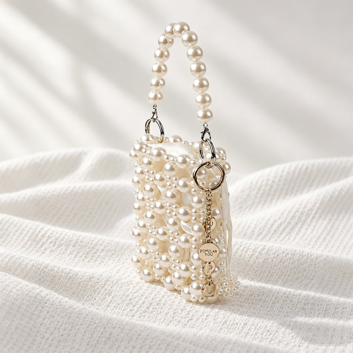 POPU Pearl Beaded Mini Bag with POPU Charm Keychain