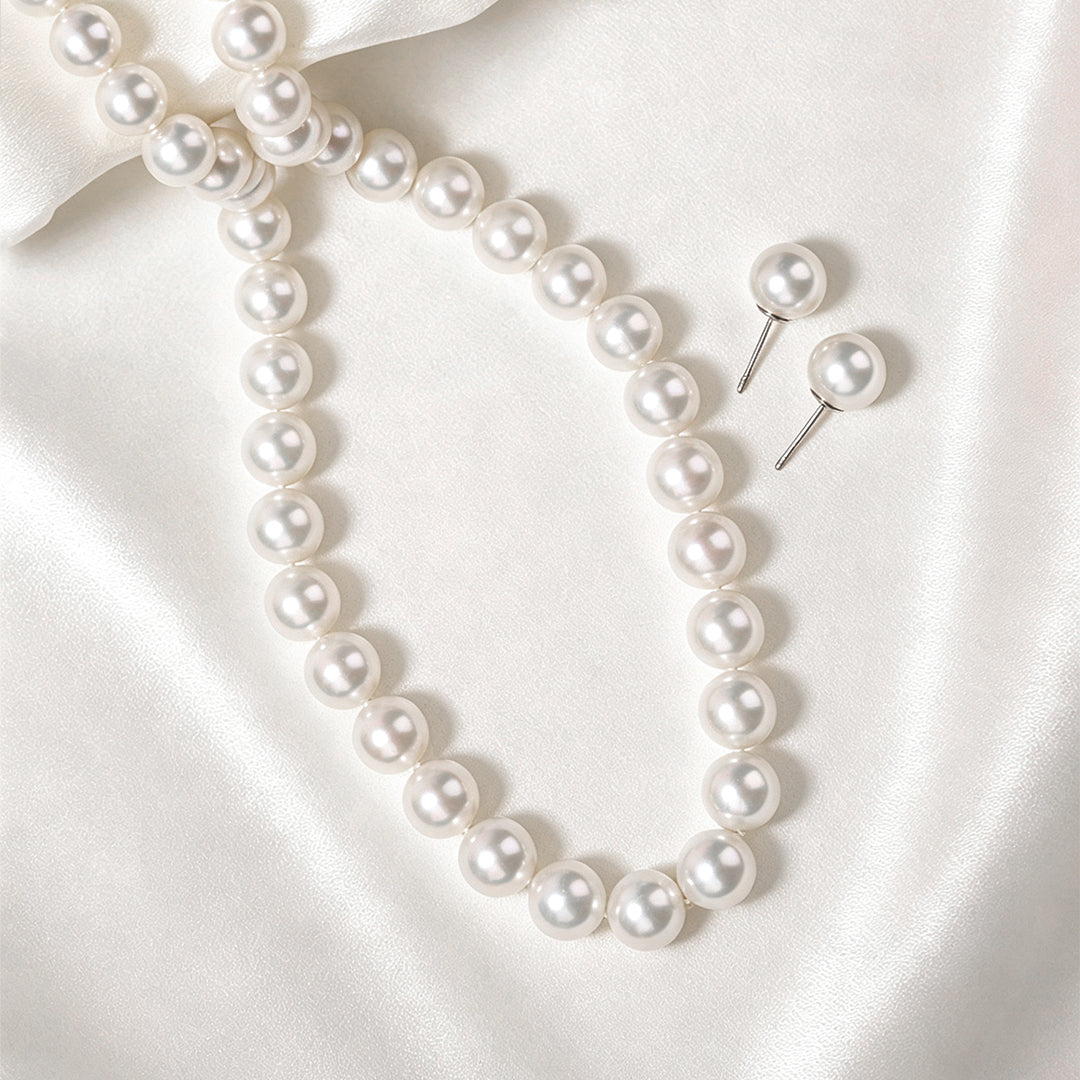 POPU Classic Pearl Necklace & Earrings Set for Women