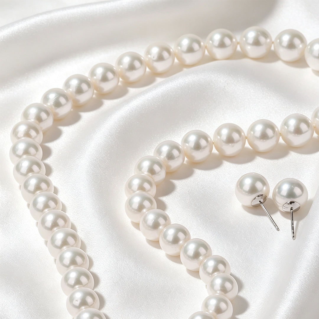 POPU Classic Pearl Necklace & Earrings Set for Women
